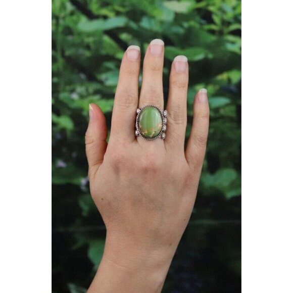 Sterling Silver Natural Green Turquoise Ring Size 9 Signed M - Picture 2 of 9